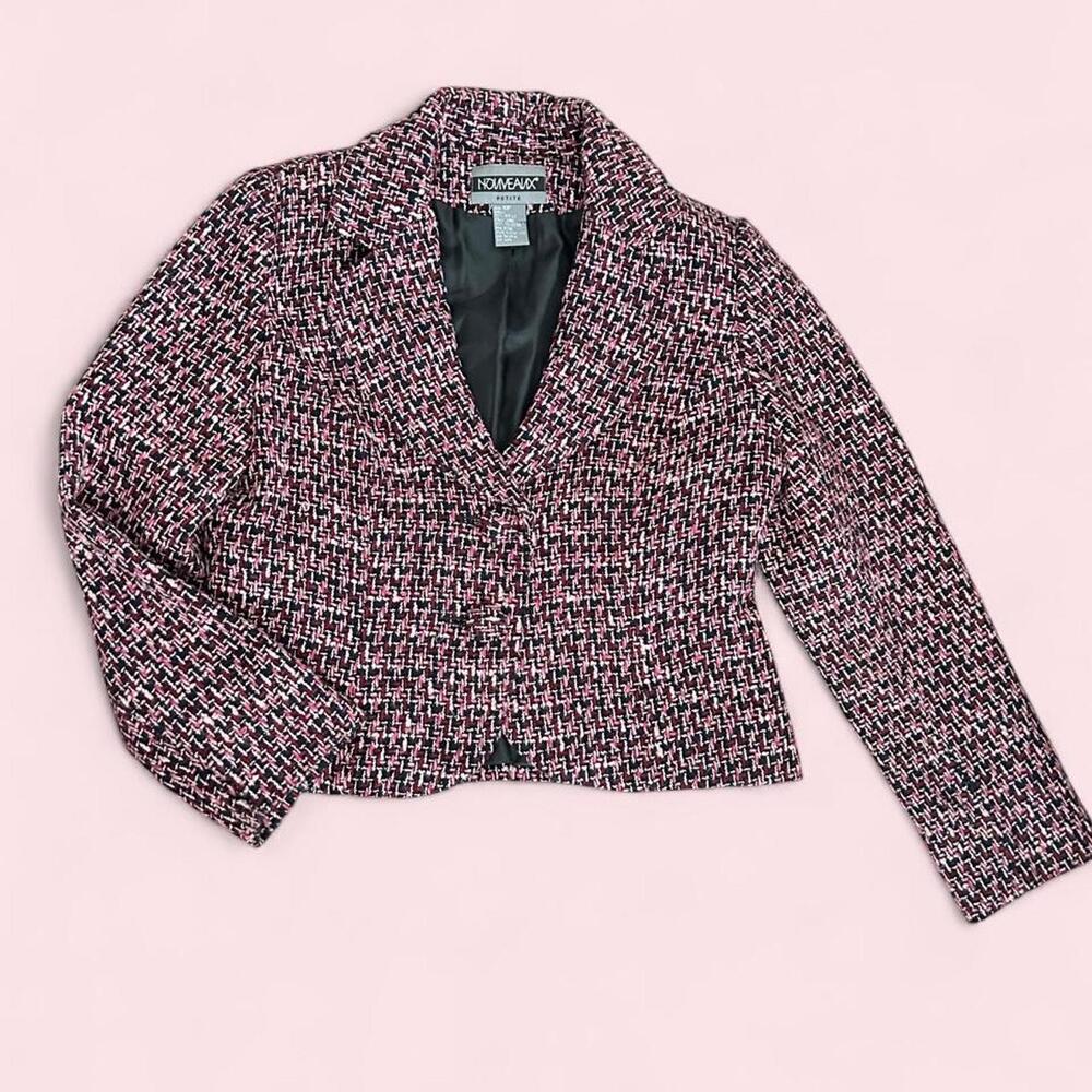 Vintage Nouveaux Petite pink & black woven tweed cropped blazer jacket - 10p